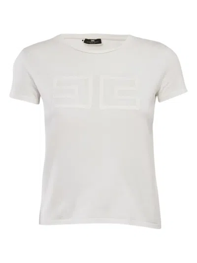 Pre-owned Elisabetta Franchi Logo-embroidered T-shirt In White
