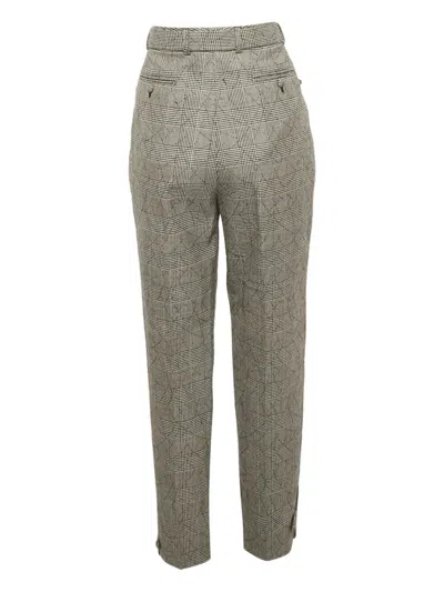 Pre-owned Saint Laurent Plaid Belted Trousers In Gray
