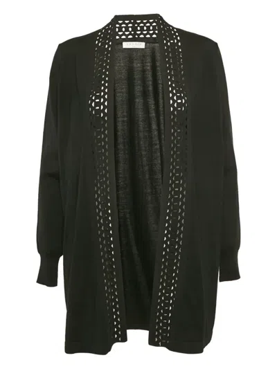 Pre-owned Sandro Open-front Laser-cut Cardigan In Black