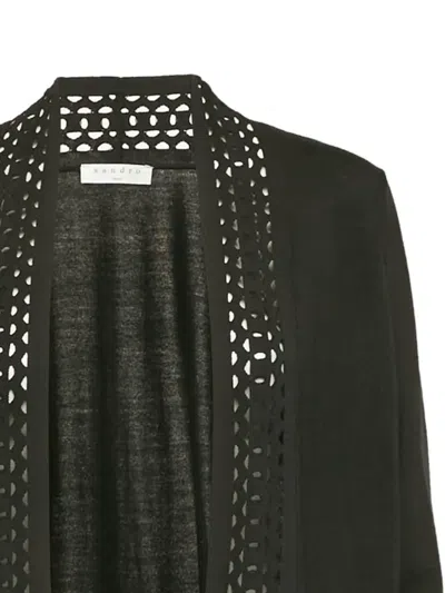 Pre-owned Sandro Open-front Laser-cut Cardigan In Black