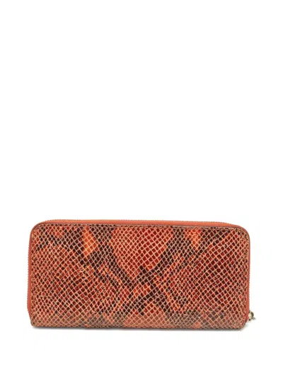 Pre-owned Michael Kors 2000s Snakeskin-embossed Zip Wallet In Orange