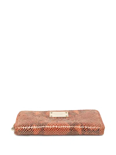 Pre-owned Michael Kors 2000s Snakeskin-embossed Zip Wallet In Orange
