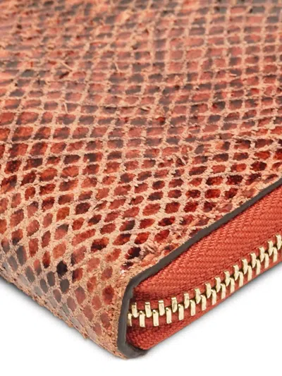 Pre-owned Michael Kors 2000s Snakeskin-embossed Zip Wallet In Orange