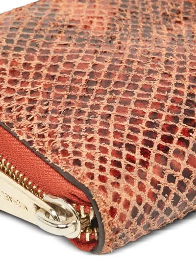 Pre-owned Michael Kors 2000s Snakeskin-embossed Zip Wallet In Orange