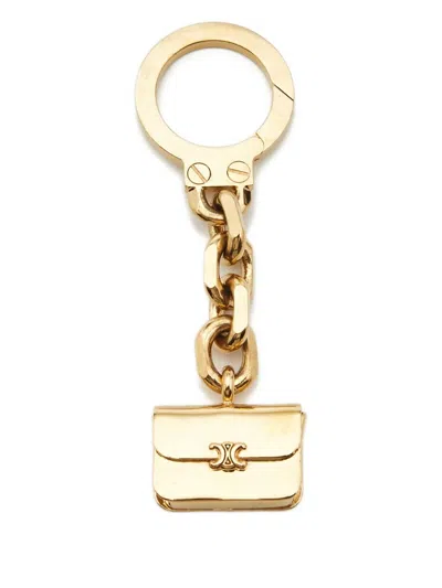 Pre-owned Celine 2020s Triomphe Metal Keyring In Gold