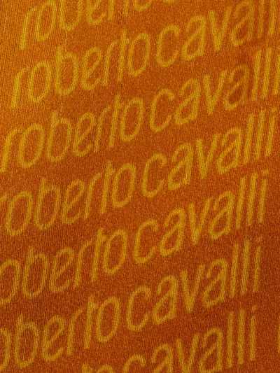 Pre-owned Roberto Cavalli Logo-print Silk Scarf In Yellow