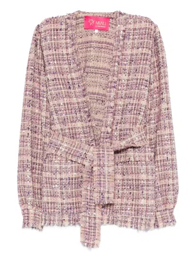 Miau By Clara Rotescu Tie-waist Fringed Jacket In Pink