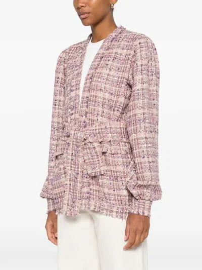 Miau By Clara Rotescu Tie-waist Fringed Jacket In Pink