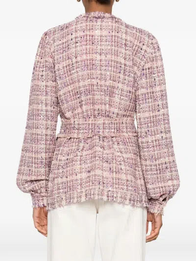 Miau By Clara Rotescu Tie-waist Fringed Jacket In Pink