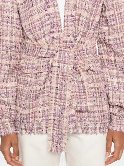 Miau By Clara Rotescu Tie-waist Fringed Jacket In Pink
