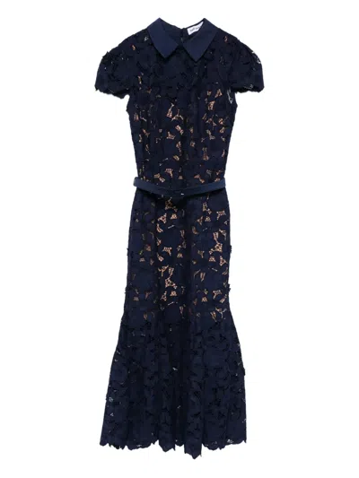 Self-portrait Navy Guipure Lace Midi Dress In Black