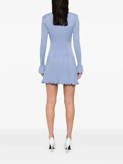 Self-portrait Self Portrait Mini Ribbed Knit Short Dress With Pearl Embellishments In Blue