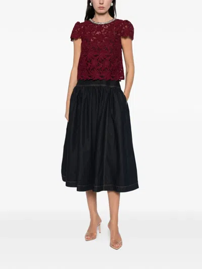 Self-portrait Lace Crystal-trim Blouse In Red