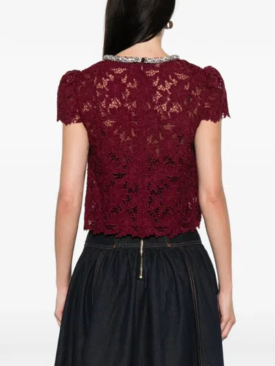 Self-portrait Lace Crystal-trim Blouse In Red