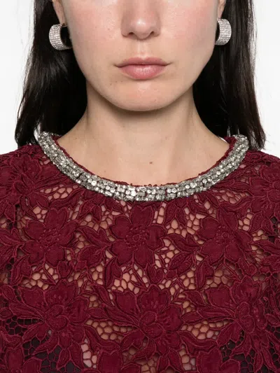 Self-portrait Lace Crystal-trim Blouse In Red