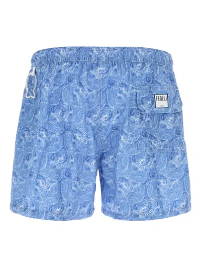 Fedeli Printed Polyester Swimming Shorts In Blue