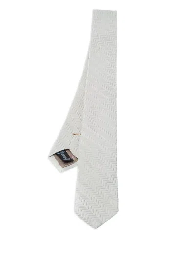 Pre-owned Emporio Armani Zig-zag Pattern Tie In White