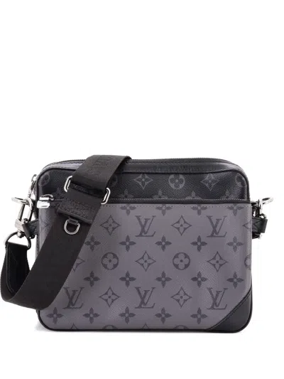 Pre-owned Louis Vuitton Trio Messenger Bag Reverse Monogram Eclipse Canvas Crossbody Bag In Black