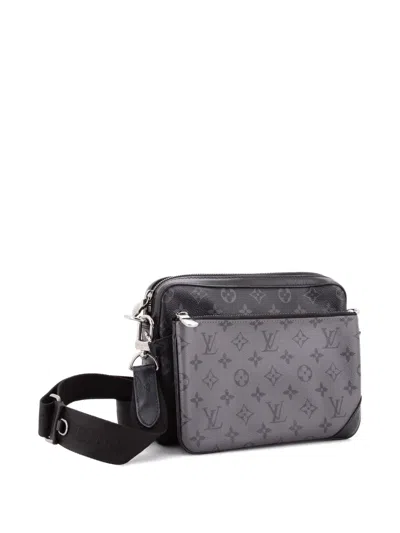 Pre-owned Louis Vuitton Trio Messenger Bag Reverse Monogram Eclipse Canvas Crossbody Bag In Black
