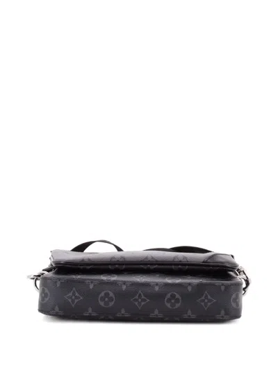 Pre-owned Louis Vuitton Trio Messenger Bag Reverse Monogram Eclipse Canvas Crossbody Bag In Black