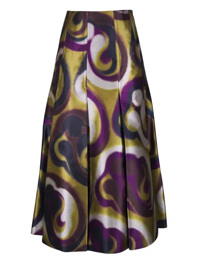 Odeeh Swirl Pleated Midi Skirt In Multi