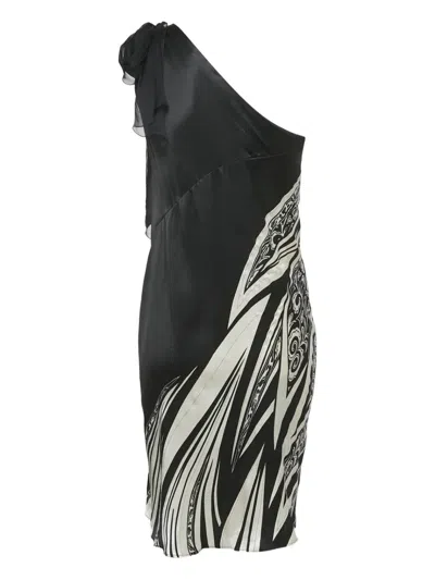 Pre-owned Just Cavalli Abstract-print One-shoulder Dress In Black