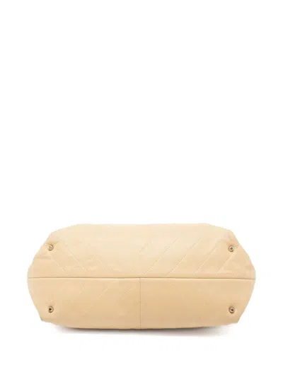 Pre-owned Furla Chevron-pattern Leather Tote Bag In Neutral