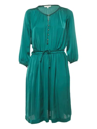 Pre-owned Sandro Braided-tie Satin Midi Dress In Green