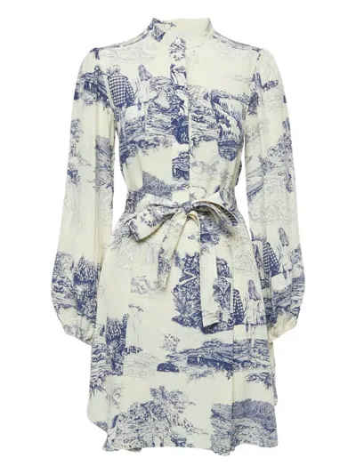 Pre-owned Chloé Romantic-print Silk Mini Dress In White