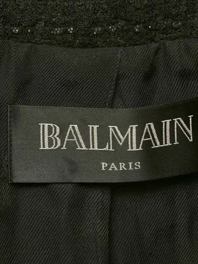 Pre-owned Balmain Logo-striped Tweed Jacket In White
