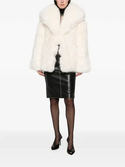 Self-portrait Wide-lapel Faux-fur Coat In White