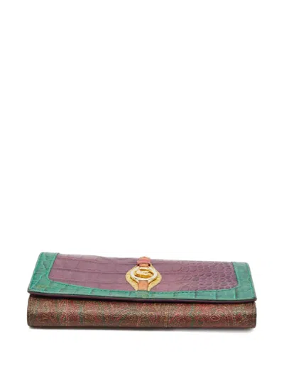 Pre-owned Etro 1990s Paisley Crocodile-embossed Wallet In Red