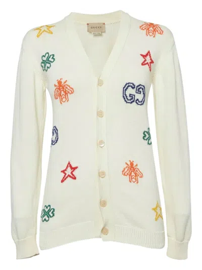 Pre-owned Gucci Intarsia-logo Cardigan In Neutral