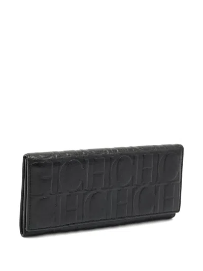 Pre-owned Carolina Herrera 2000s Monogram Continental Wallet In Black