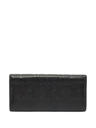 Pre-owned Carolina Herrera 2000s Monogram Continental Wallet In Black