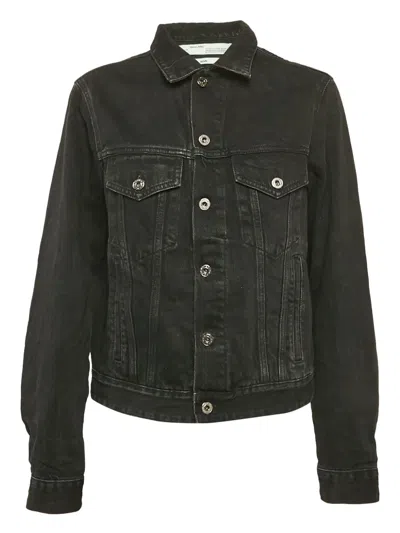 Pre-owned Off-white Floral-embroidery Denim Jacket In Black