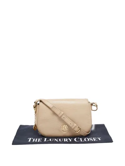 Pre-owned Dkny Embossed-leather Shoulder Bag In Neutral