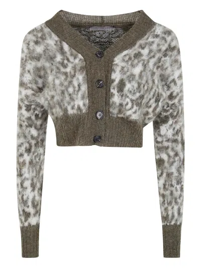 D Exterior Button Animal-pattern Cardigan In Multi