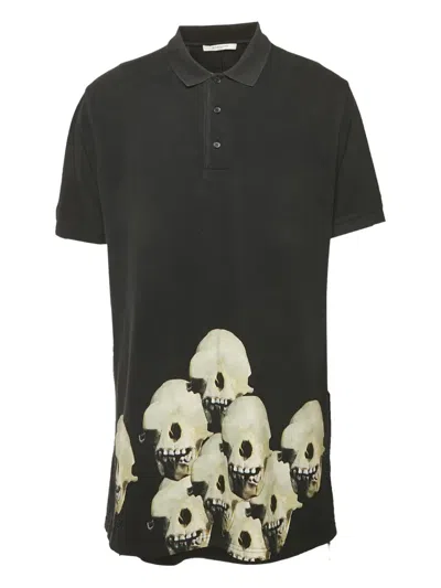 Pre-owned Givenchy Skull-print Polo Shirt In Black