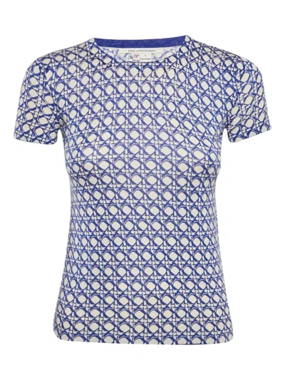 Pre-owned Diane Von Furstenberg Abstract-print Knit Top In Blue