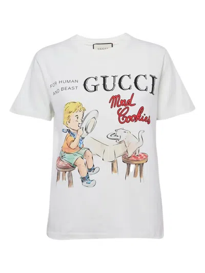 Pre-owned Gucci Graphic-print Cotton T-shirt In White