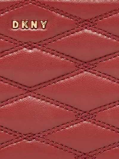 Pre-owned Dkny Quilted Leather Wallet In Red