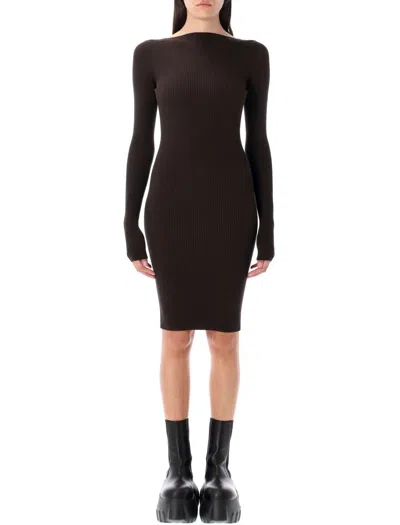 Rick Owens Ribbed Texture Knee-length Dress With Open Back In Brown