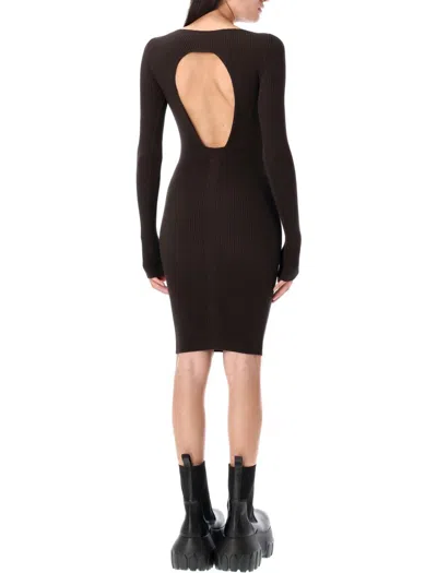 Rick Owens Ribbed Texture Knee-length Dress With Open Back In Brown