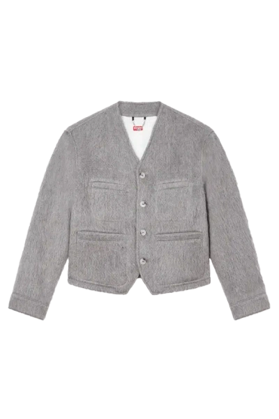 Kenzo Hairy Collarless Jacket Pale Grey In Gray