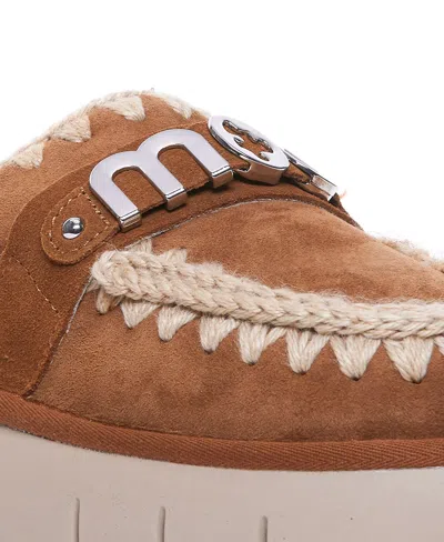 Mou Bounce Beige Mules With Logo Lettering And Open Rear In Leather Woman In Brown