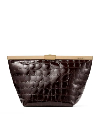 Jimmy Choo Ganache Crocodile-effect Chain Clutch Bag In Red