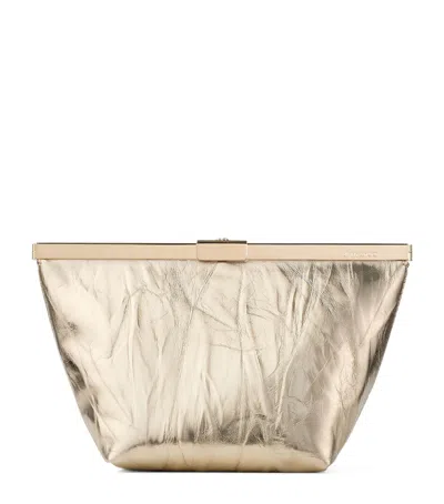 Jimmy Choo Metallic Leather Ganache Clutch Bag In Brown