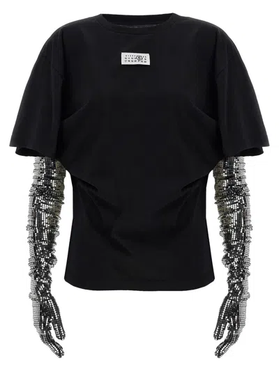 Mm6 Maison Margiela Cotton T-shirt With Gloves In Black