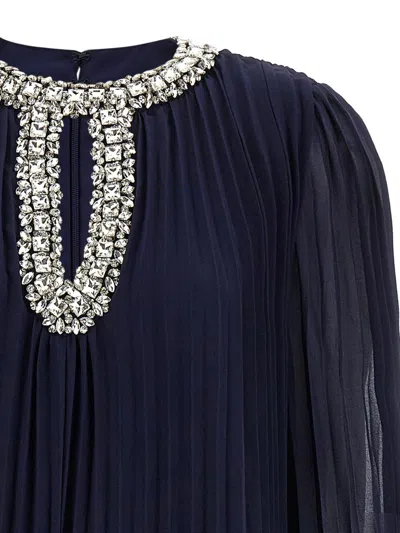 Self-portrait Navy Chiffon Feather Midi Dresses Blue In Blue